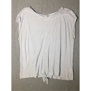 Womens J. Jill Top Size Large Blue White Stripes Sustainable Linen Blend Fabric